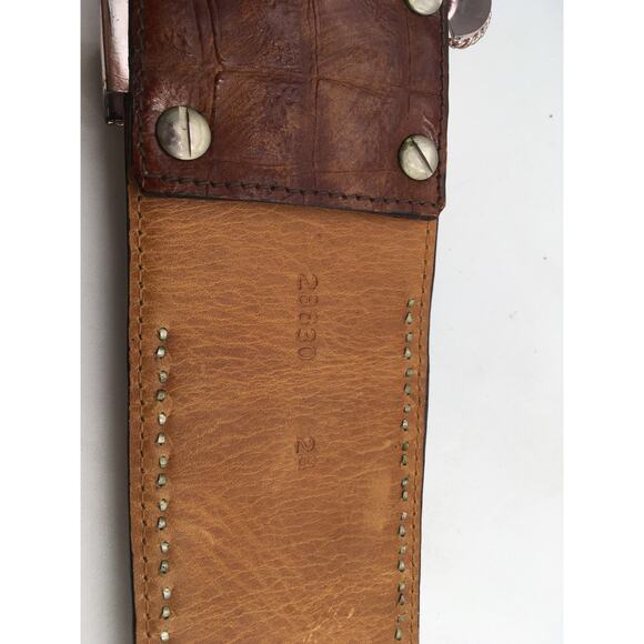 Al Beres Oversized Brown Leather Sterling Plate Western Belt Embossed Flowers - Picture 9 of 10